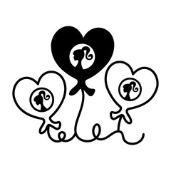 A glyph icon of heart balloons 