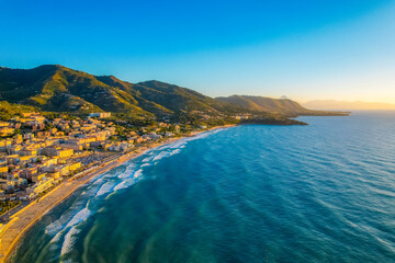 Old town of Cefalu, medieval village of Sicily island, Province of Palermo, Italy. Aerial