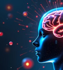 Obraz premium Glowing Circuits in Human Brain Surrounded by Holographic Digital Symbols