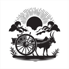 Fototapeta premium bullock cart wheel silhouette vector With White Background 