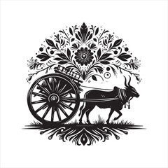 Fototapeta premium bullock cart wheel silhouette vector With White Background 