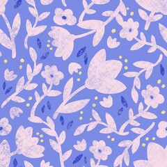 Simple seamless pattern with flowers silhouette. Spring or summer graphic design. Hand drawn simple flowers on bright background. Modern and original botany texture.