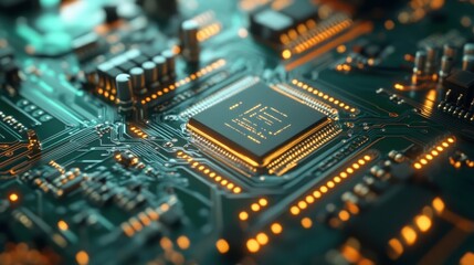 Obraz premium Close-up view of a circuit board highlighting principles of green computing technology