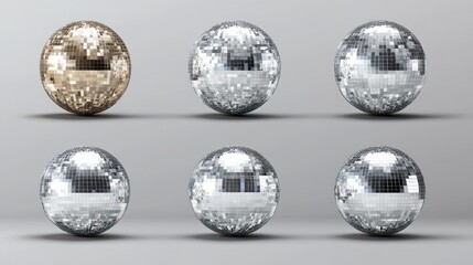 Six Disco Balls on a Gray Background