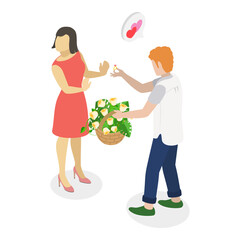 3D Isometric Flat Vector Illustration of Marriage Proposal Rejection, Wedding Refusal. Item 3