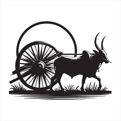 Fototapeta premium bullock cart wheel silhouette vector With White Background 