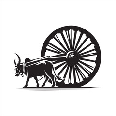 Fototapeta premium bullock cart wheel silhouette vector With White Background 