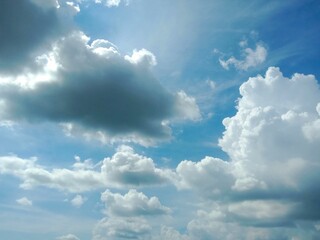 Blue sky and beautiful cloud with meadow tree. Plain landscape background for summer poster. The best view for holiday.