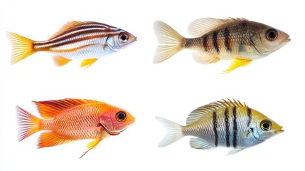 Four Colorful Fish on a White Background