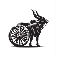 Fototapeta premium bullock cart wheel silhouette vector With White Background 