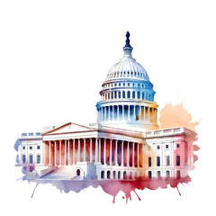 us capitol building watercolor icon isolated