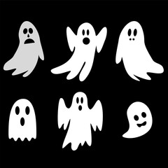 Spooky Halloween Ghost Collection. Cute Creepy Decoration Set. Mystical Ghosts Illustration. 31st October Party Decor.