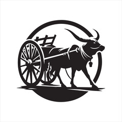 Fototapeta premium bullock cart wheel silhouette vector With White Background 