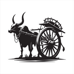 Fototapeta premium bullock cart wheel silhouette vector With White Background 
