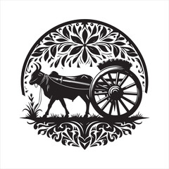 Fototapeta premium bullock cart wheel silhouette vector With White Background 