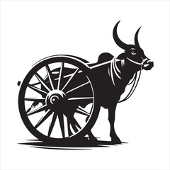 Fototapeta premium bullock cart wheel silhouette vector With White Background 