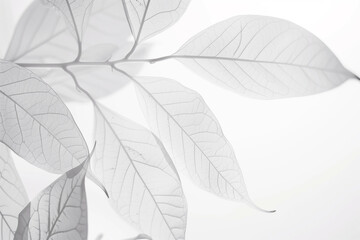 Obraz premium white transparent leaves on white background, clean minimal design background