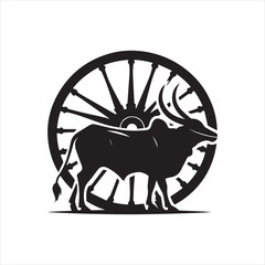 bullock cart wheel silhouette vector With White Background 