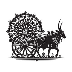 Fototapeta premium bullock cart wheel silhouette vector With White Background 