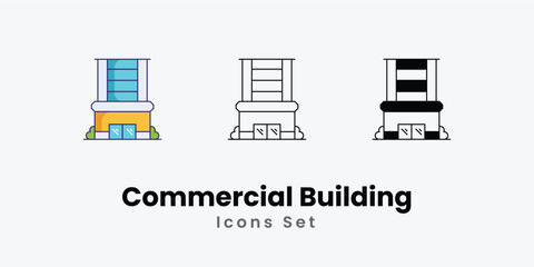 Commercial Building Icons thin line and glyph vector icon stock illustration