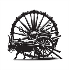 Fototapeta premium bullock cart wheel silhouette vector With White Background 