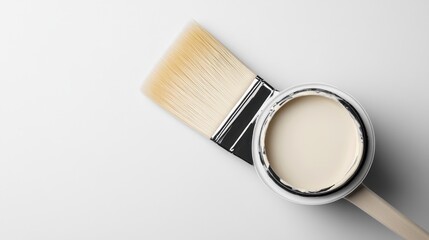 Paintbrush and Paint Can on White Background