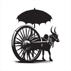 Fototapeta premium bullock cart wheel silhouette vector With White Background 