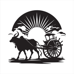 Fototapeta premium bullock cart wheel silhouette vector With White Background 