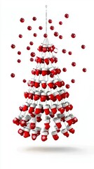 Christmas Tree Made of Red Christmas Stockings with White Trim and Red Ornaments