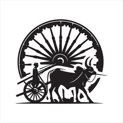 Fototapeta premium bullock cart wheel silhouette vector With White Background 