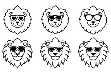 6 Lion Heads with Sunglasses – Vector Art Illustration