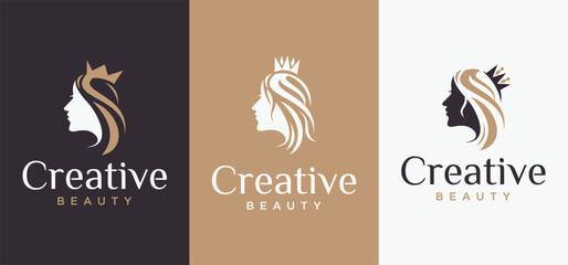 women beauty logo, pure beauty with line art and concept of woman face, beauty logo