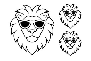 6 Lion Heads with Sunglasses – Vector Art Illustration
