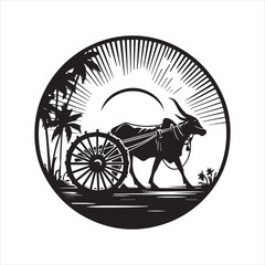 Fototapeta premium bullock cart wheel silhouette vector With White Background 