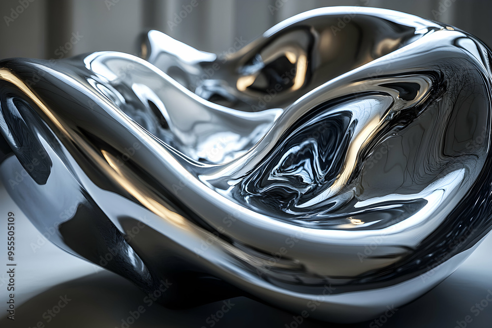 Wall mural Abstract silver metallic object with flowing, dynamic curves.