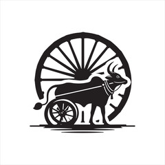 Fototapeta premium bullock cart wheel silhouette vector With White Background 