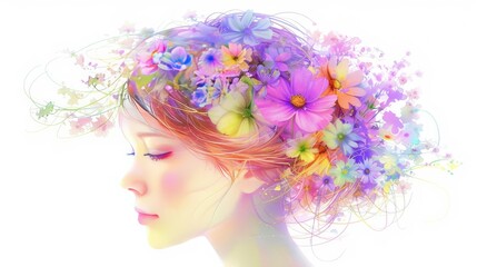 Beautiful woman's face with flowers in her hair