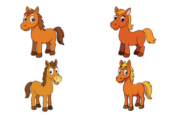 The horse cartoon silhouette vector set is highly detailed with a white background 