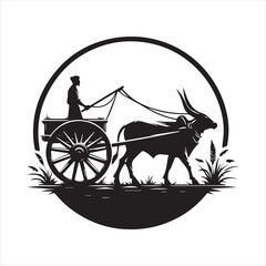 Fototapeta premium bullock cart wheel silhouette vector With White Background 