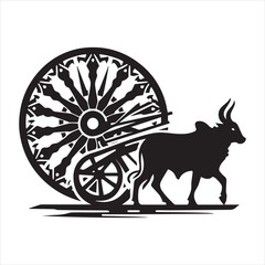 Fototapeta premium bullock cart wheel silhouette vector With White Background 