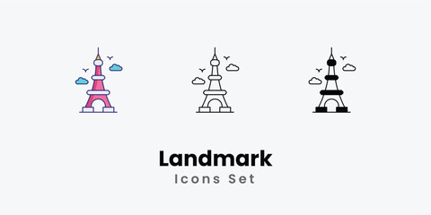 Landmark Icons thin line and glyph vector icon stock illustration