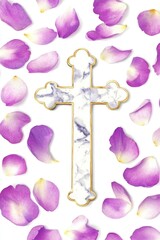 Marble Cross with Purple Rose Petals
