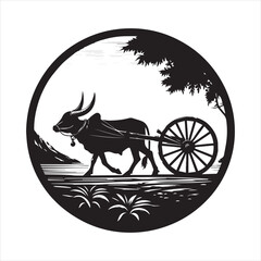 Fototapeta premium bullock cart wheel silhouette vector With White Background 