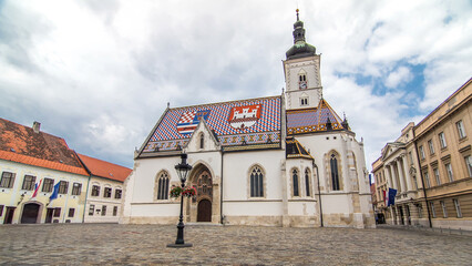 Church of St. Mark timelapse hyperlapse and parliament building Zagreb, Croatia.
