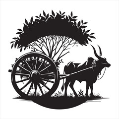 Fototapeta premium bullock cart wheel silhouette vector With White Background 