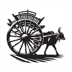 Fototapeta premium bullock cart wheel silhouette vector With White Background 