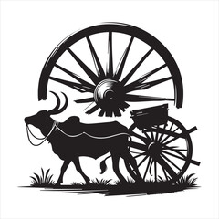 Fototapeta premium bullock cart wheel silhouette vector With White Background 