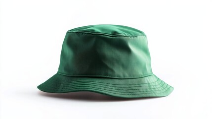 Simple blank bucket hat in dark green, isolated on a white background, perfect for branding mockups