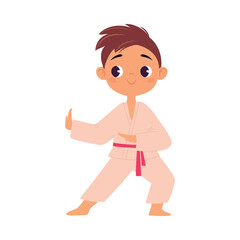 Boy Character in Kimono Do Karate as Sport Vector Illustration