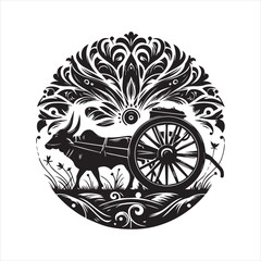 bullock cart wheel silhouette vector With White Background 